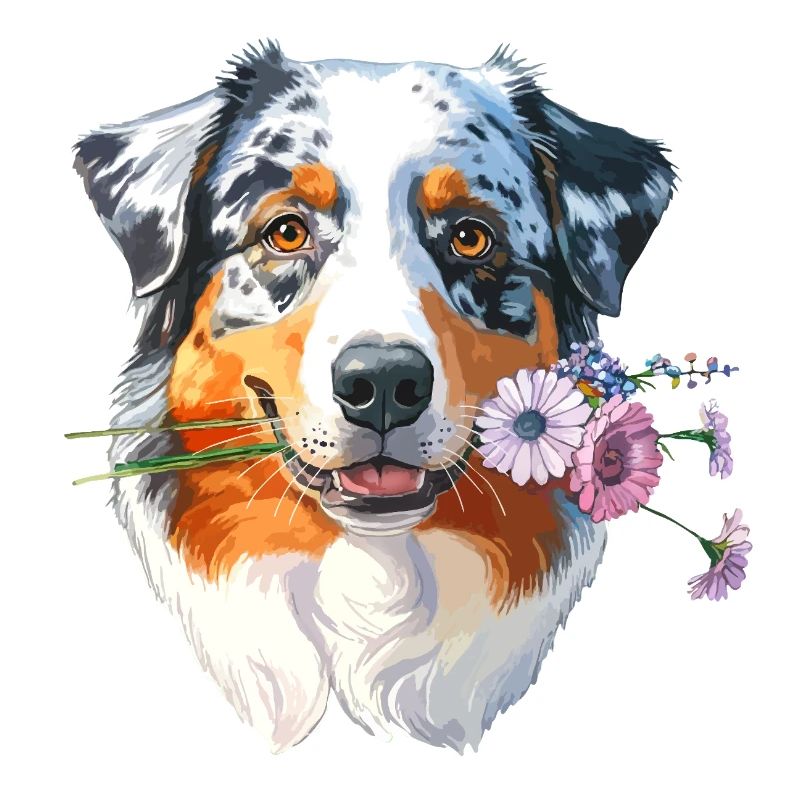 Aussie mit Blumen