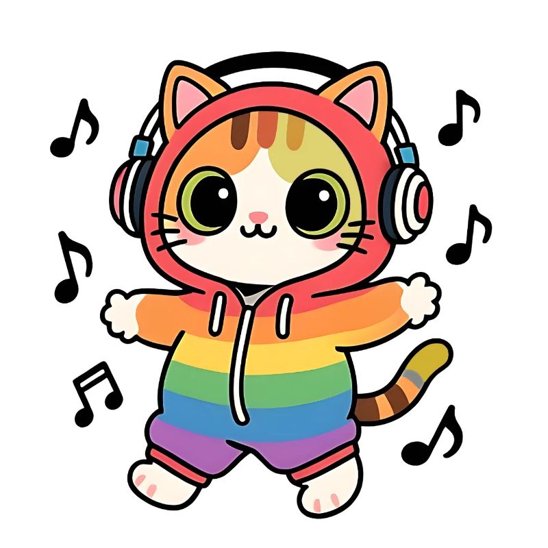 Rainbow Cat DJ Hoodie Musical Notes