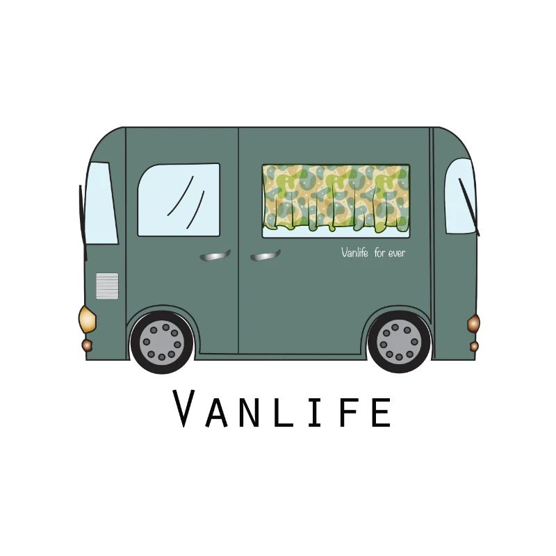 Van with stylized curtain