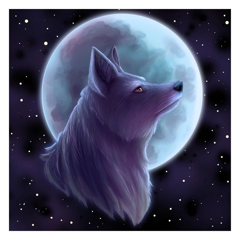 Wolf in front of moon | Silver
