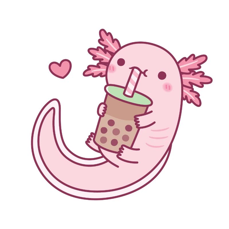 Cute Axolotl Loves Drinking Bubble Tea