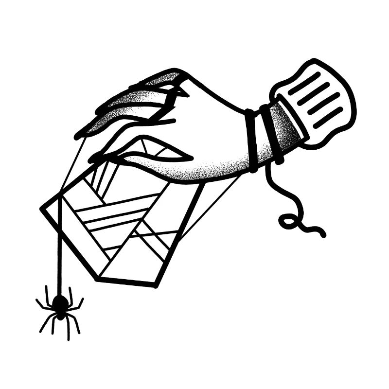 Tattoo Witchcore Hand hält ein Spinnennetz