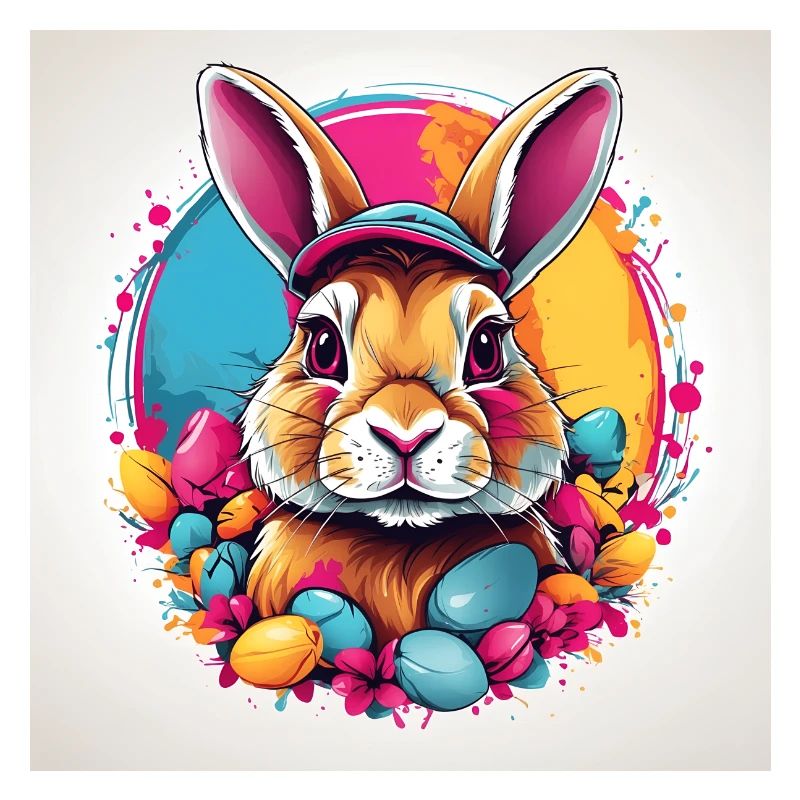 Poster Easter Bunny with Colorful Easter Eggs