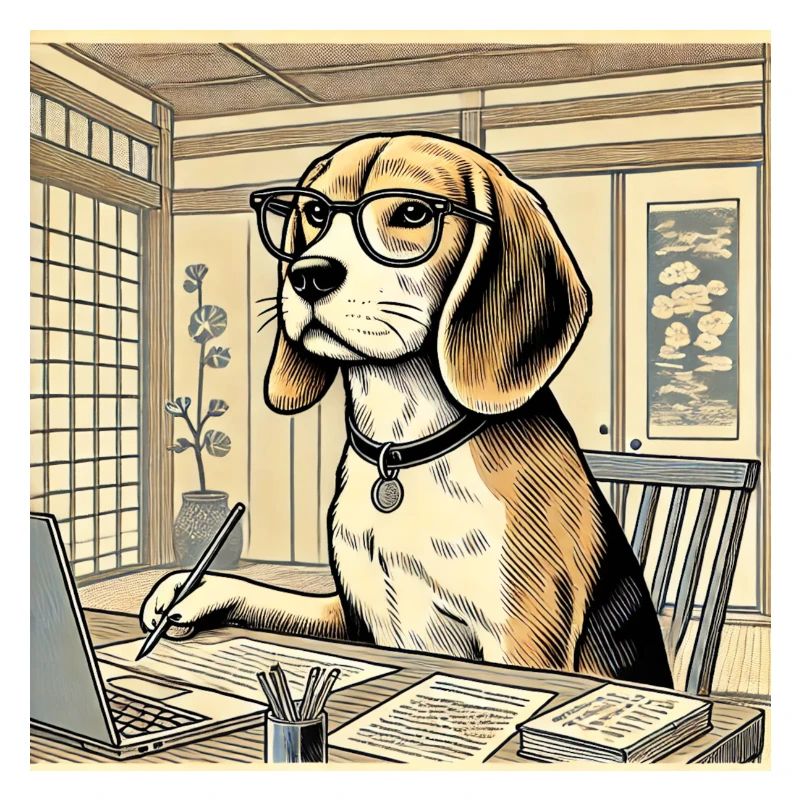 Beagle am Schreibtisch - Ukiyo-e Stil