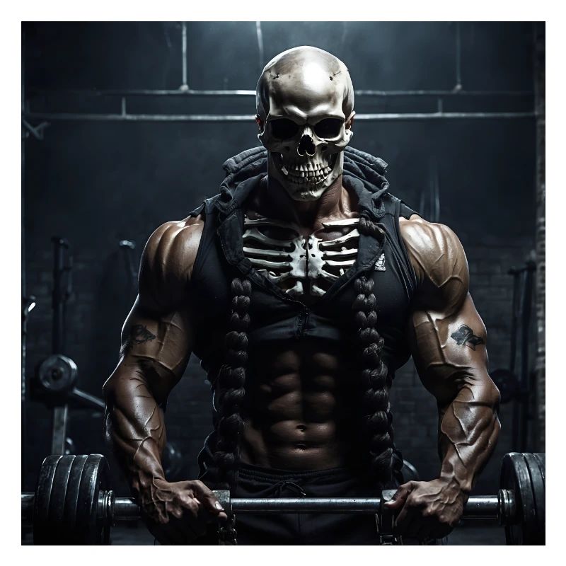 Bodybuilder Skull mit Langhantel harter Workout