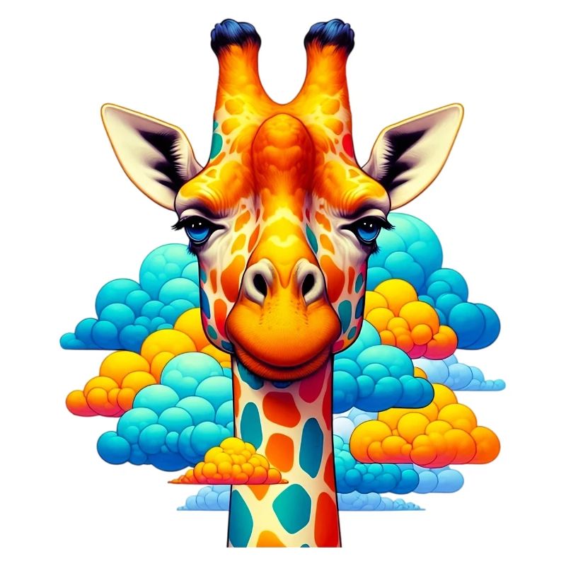Giraffe with head in cloud clouds