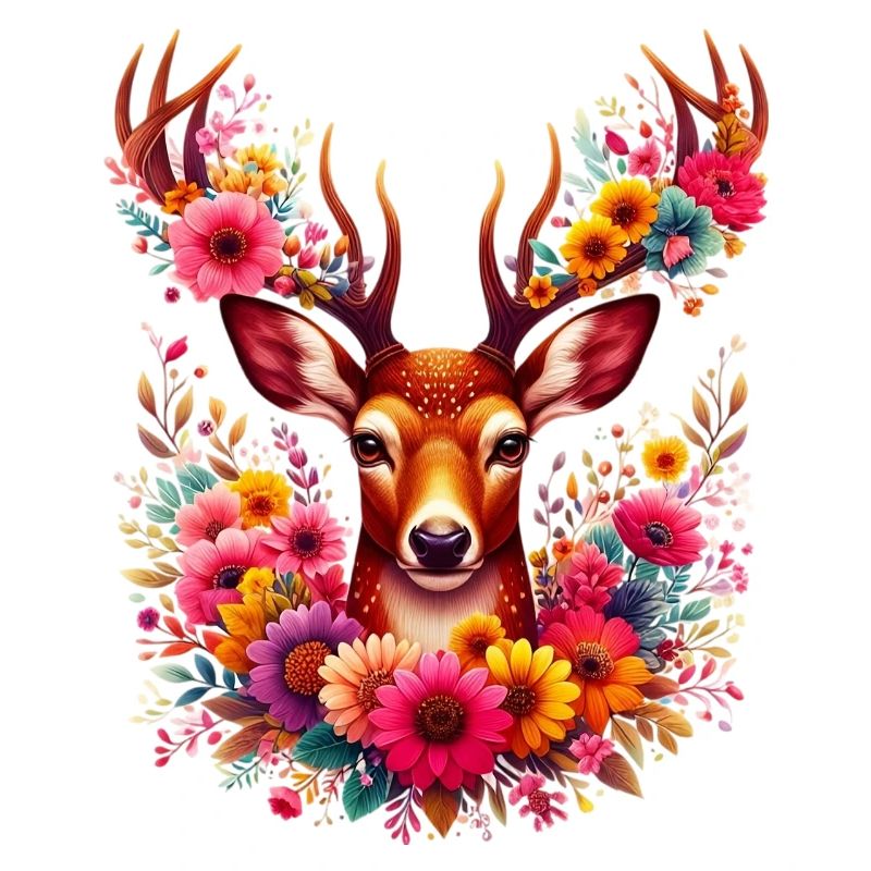 Cerf décoré de fleurs