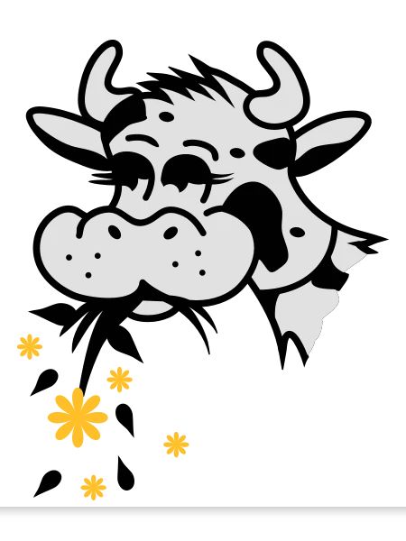 Kuh frisst Blumenstrauss