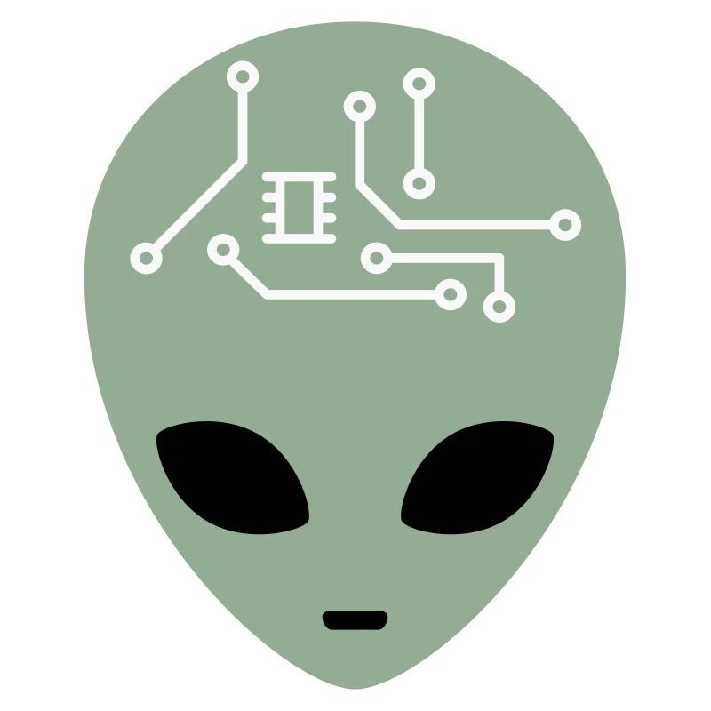 Alien Head mit Schaltkreisen (drei Farben)