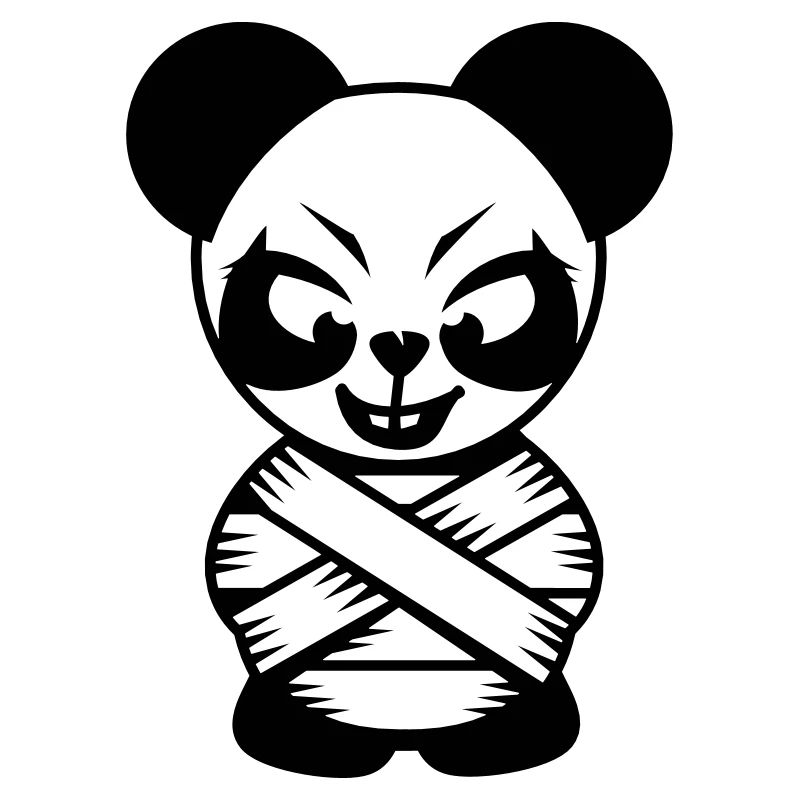 Panda bear with straitjacket and crazy eyes