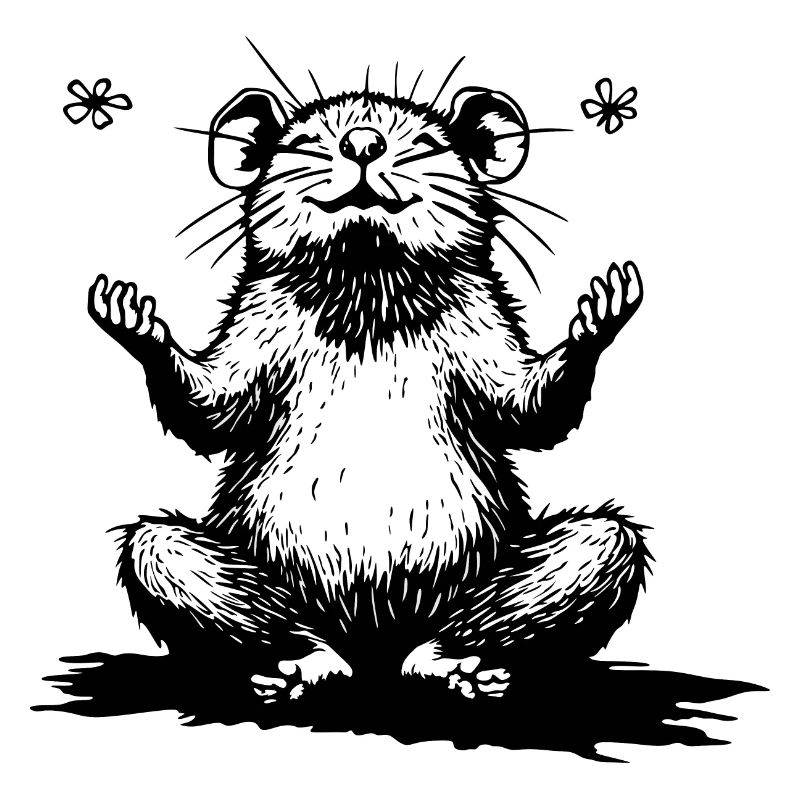 Zen hamster sitting black and white