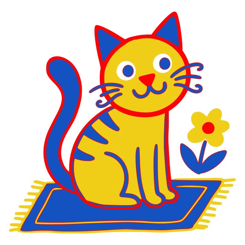 Bunte Katze auf Teppich in einer Blütenwiese