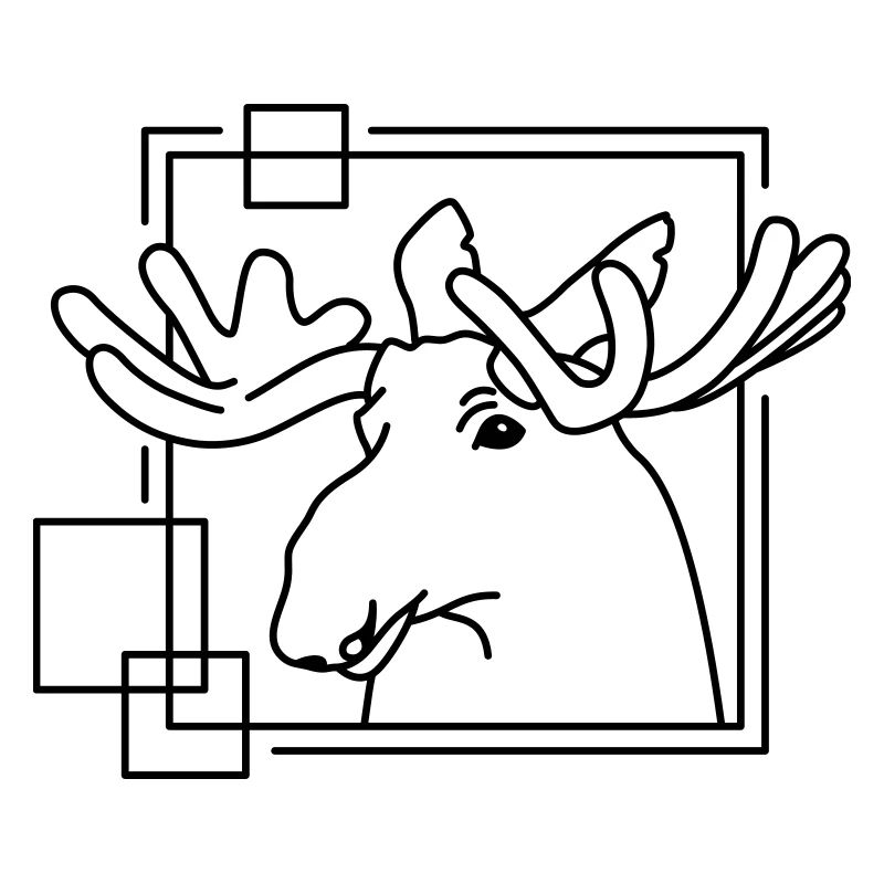 Moose in Geometric Shape - Line Art Design