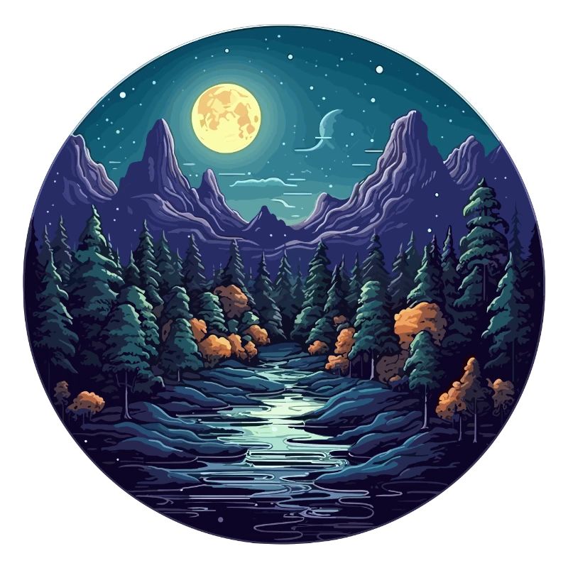 Surreal forest scenery at night