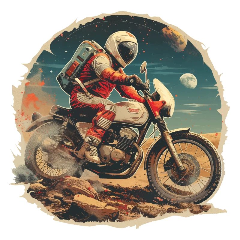 An astronaut on a motorcycle