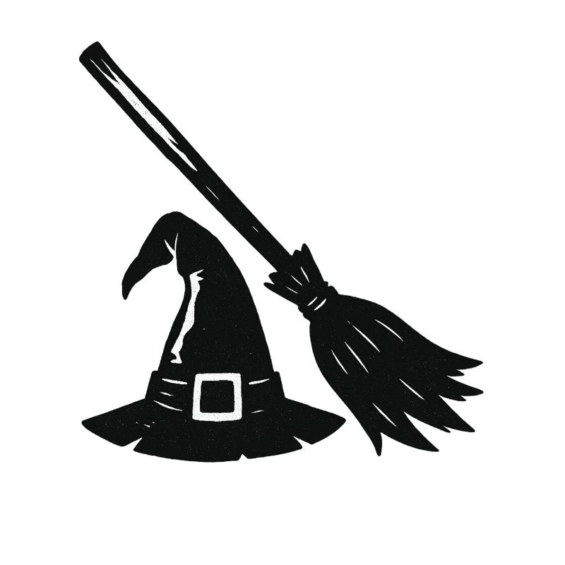 Witch Hat and Broom Silhouette