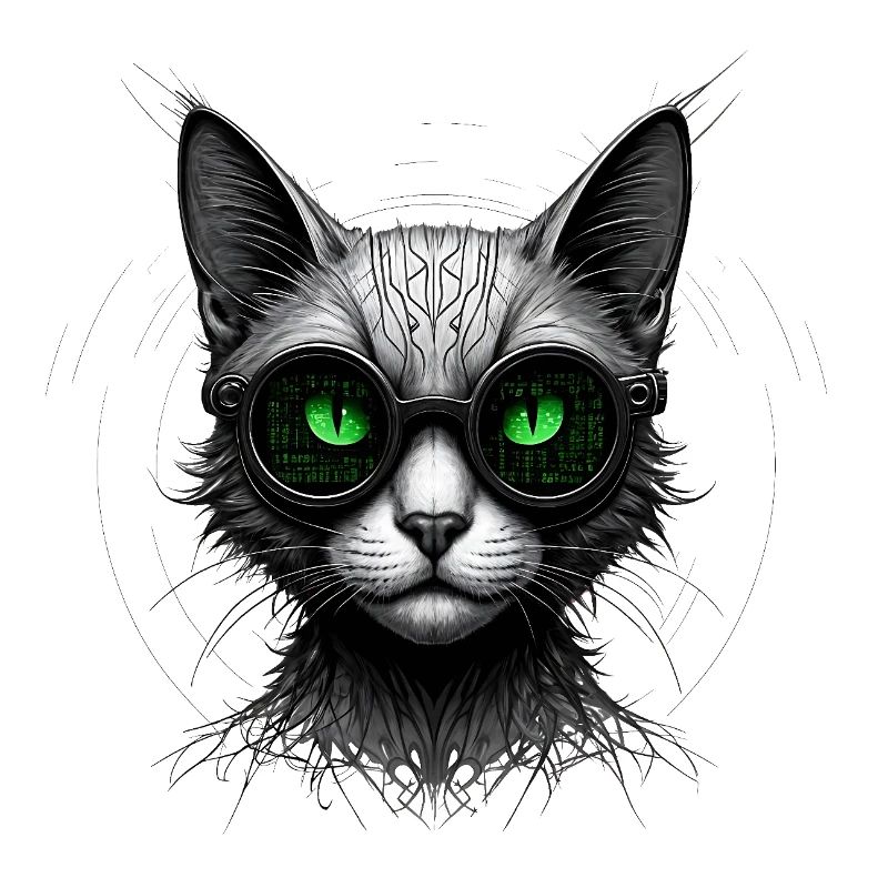 Green Eyes Computer Coder Geek Cat