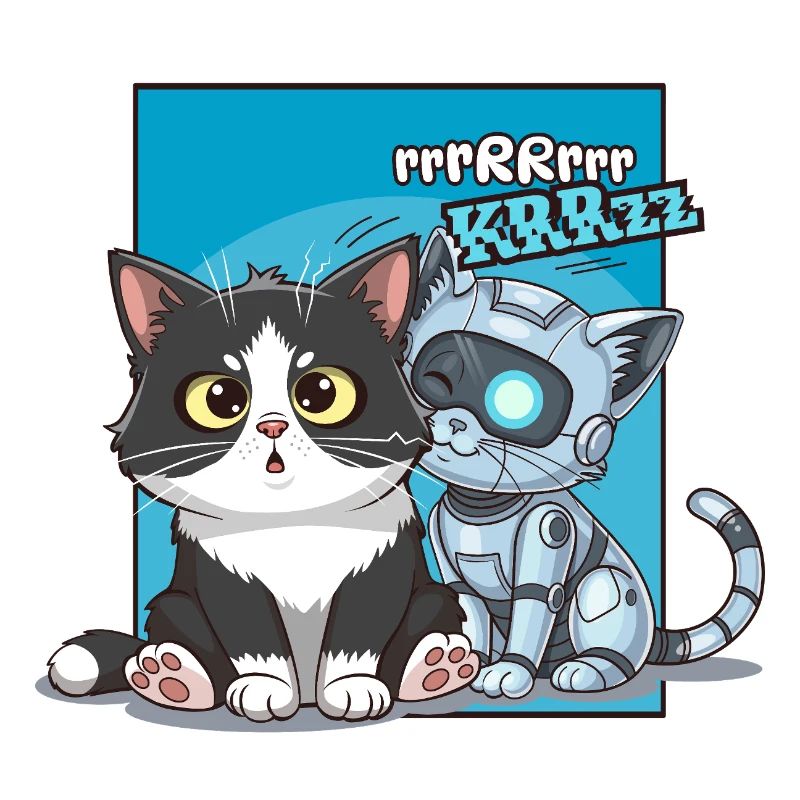Katze und Roboter, Humor, Cartoon, Comics