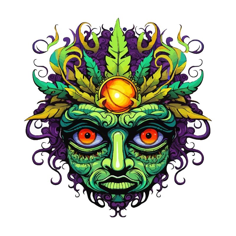 Psychedelic Mask Face with Sun Crown