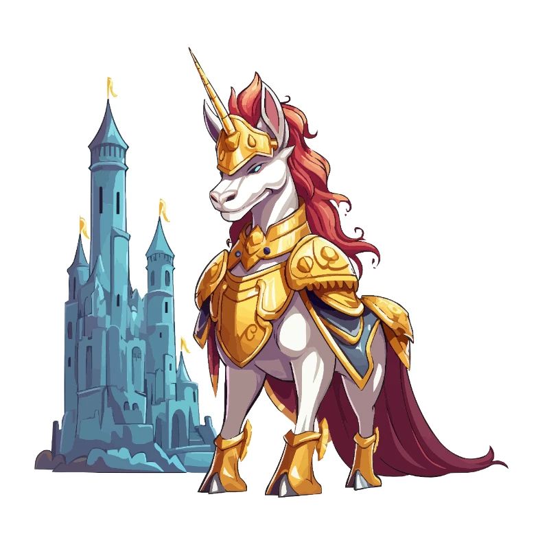 Licorne d’or devant le château
