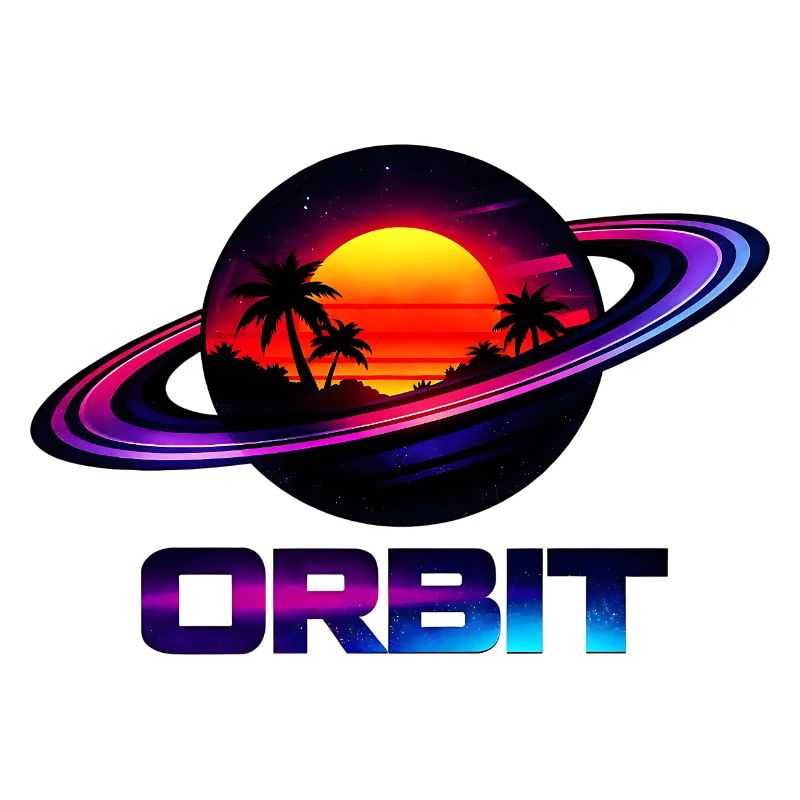 Geometrische Saturn-Umlaufbahn Retro Synthwave 80s