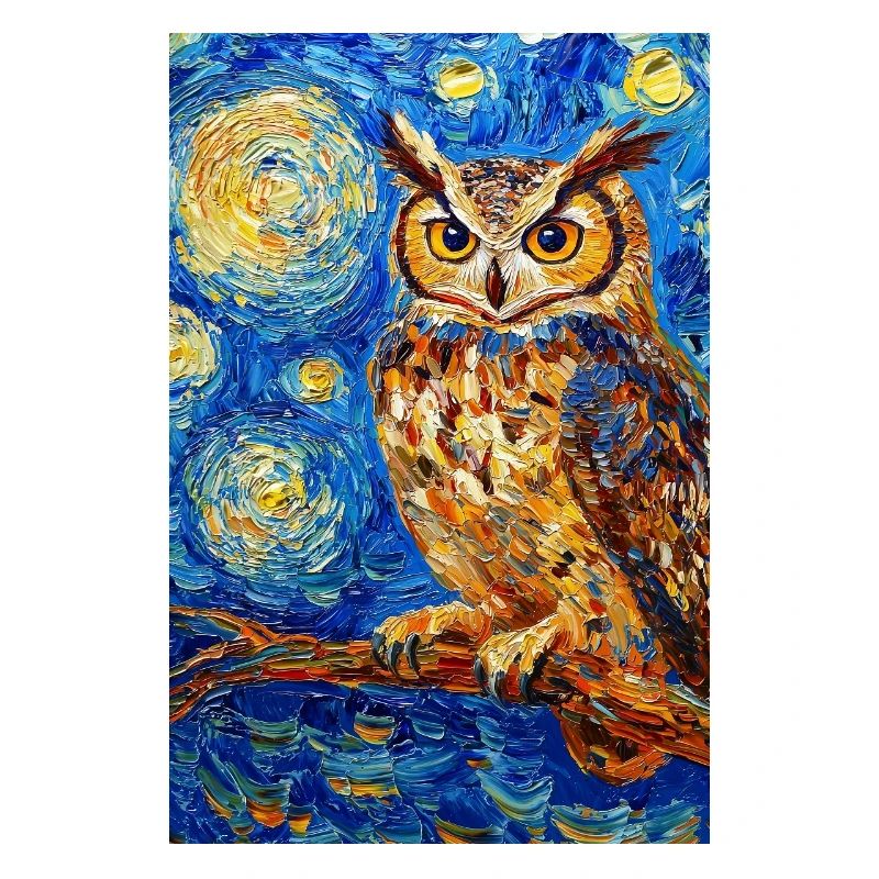Eule Vogel Van Gogh Style Starry Night
