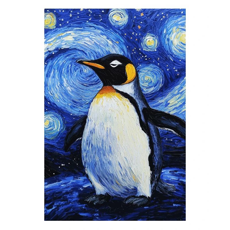 Pingouin oiseau style Van Gogh nuit étoilée