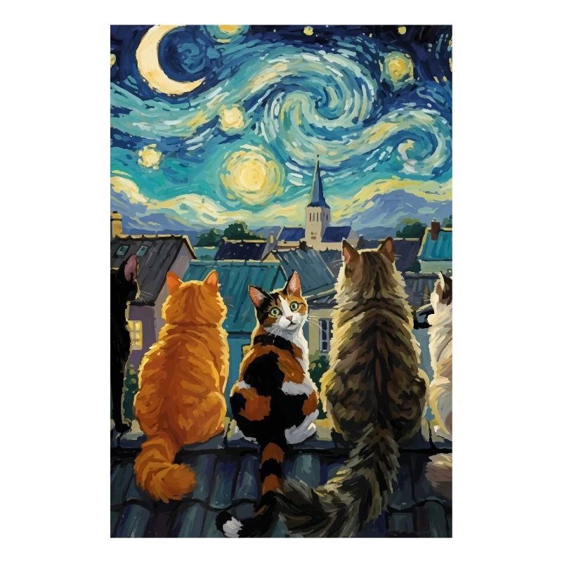 Cat Symphony Over Starry Rooftops