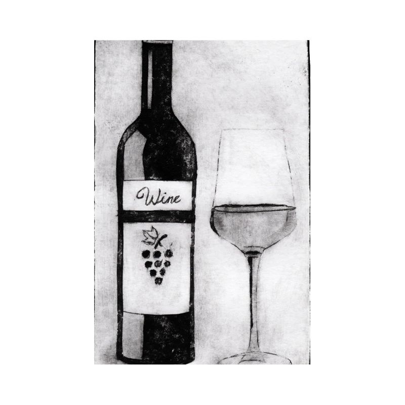 Bouteille de vin avec verre - Gravée à la main imprimable