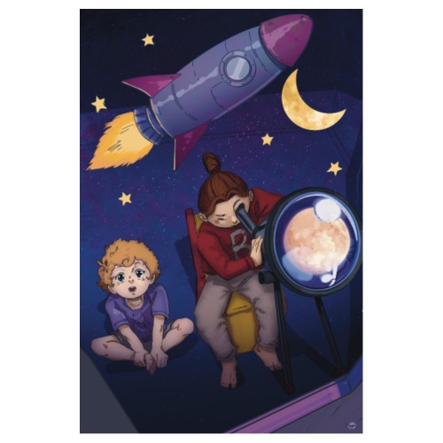 Aline et la lune - Poster 20 x 30 cm
