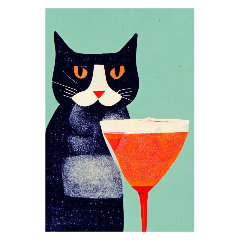 Chat avec une boisson rétro