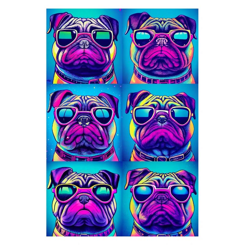 cute comic pug with sunglasses