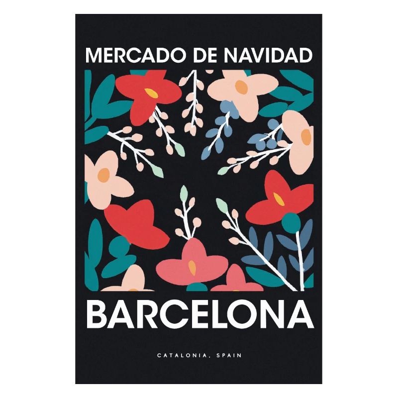 Marché de Noël Barcelone Affiche Espagne 1960