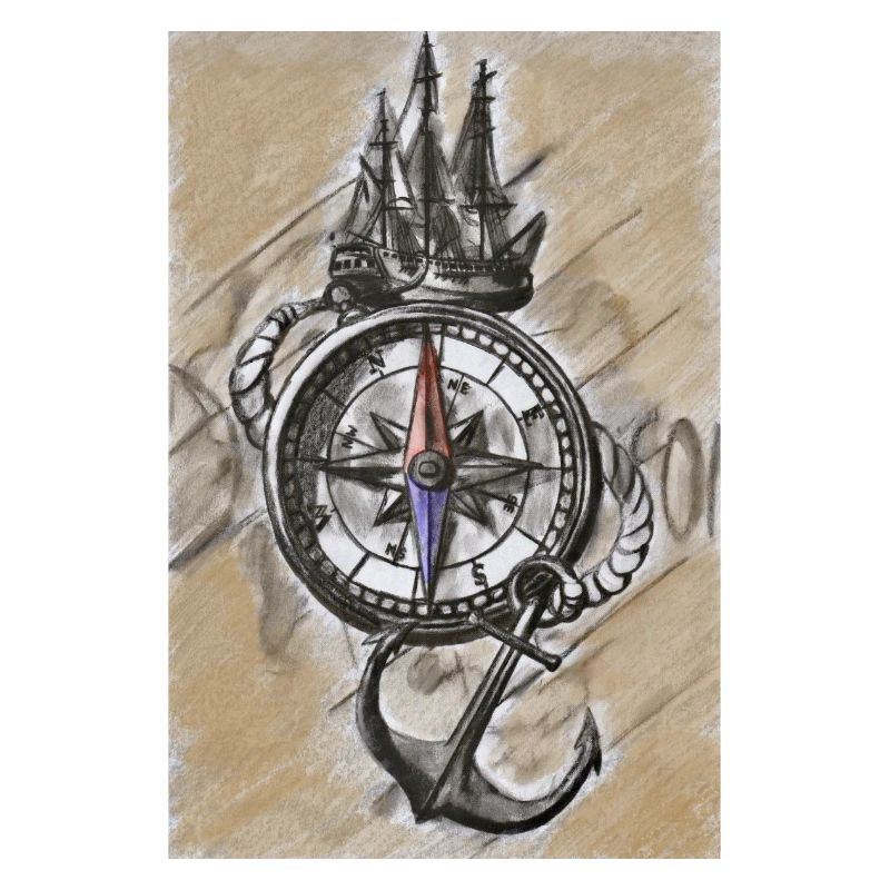 Fully on course maritime compass ship and anchor