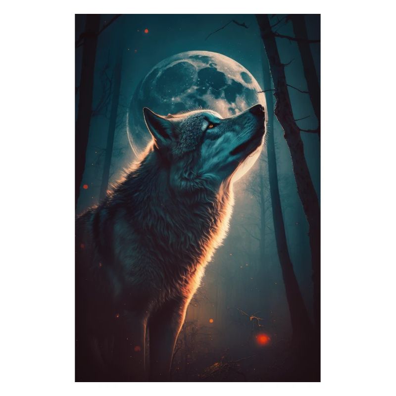 Wolf at full moon