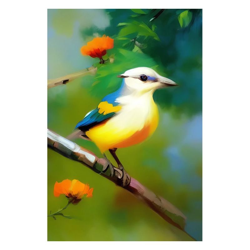 Oiseau sur branche avec fleurs
