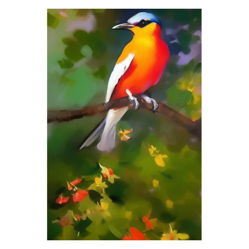Oiseau sur branche avec des fleurs colorées