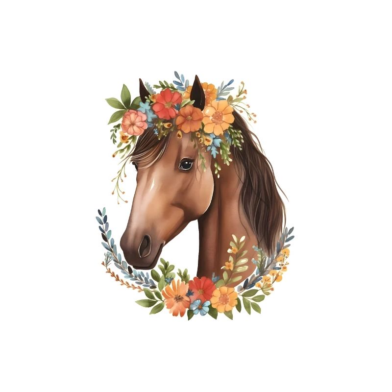 Cheval marron avec des fleurs