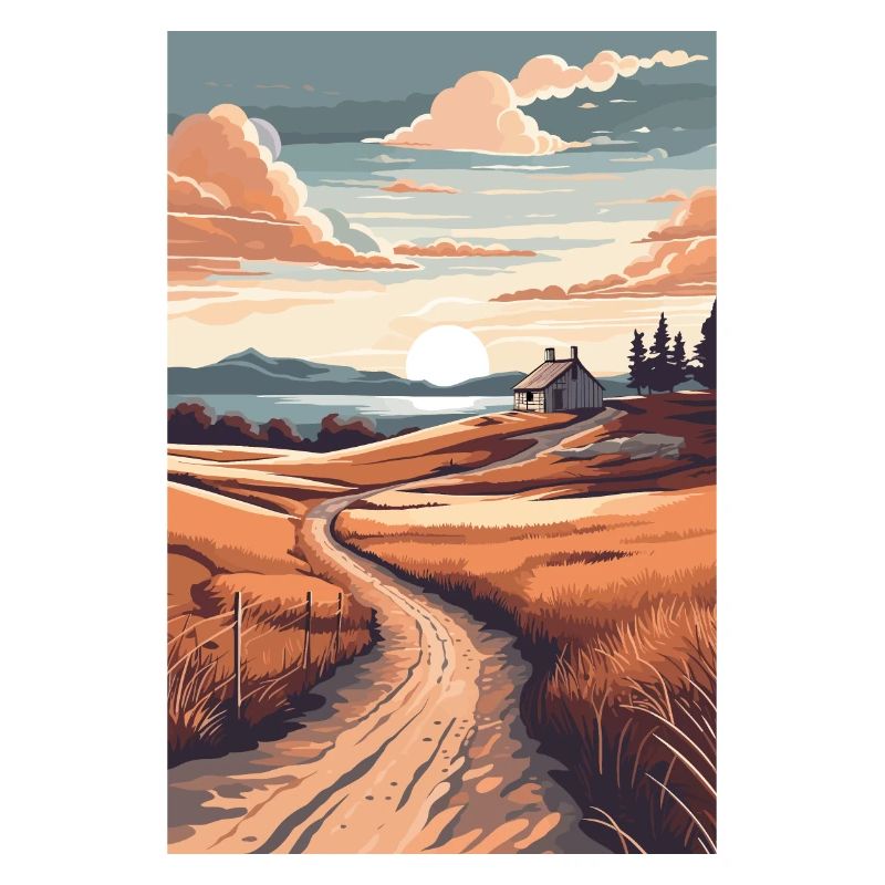 Paysage de chemin de terre Coucher de soleil