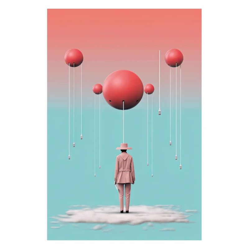 Abstract style poster with man on cloud