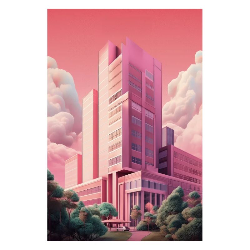 Affiche Building dans la teinte rose style rétro