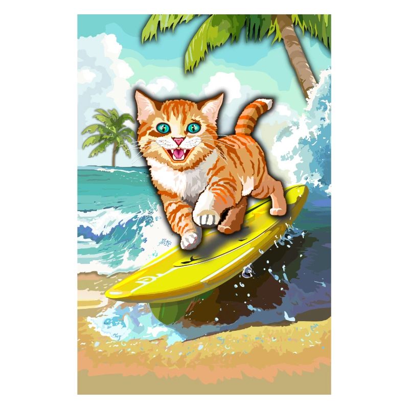 Drôle de chat sur planche de surf - Chat de surf