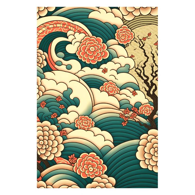 Wave Roses Ukiyo Clouds Pattern