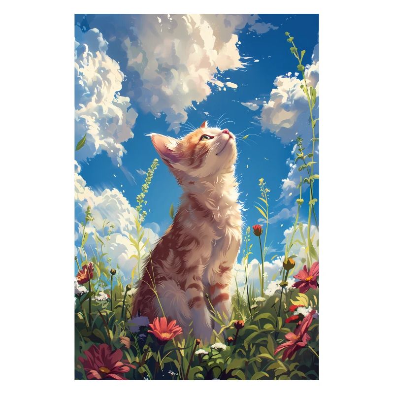 Chat dans un champ de fleurs