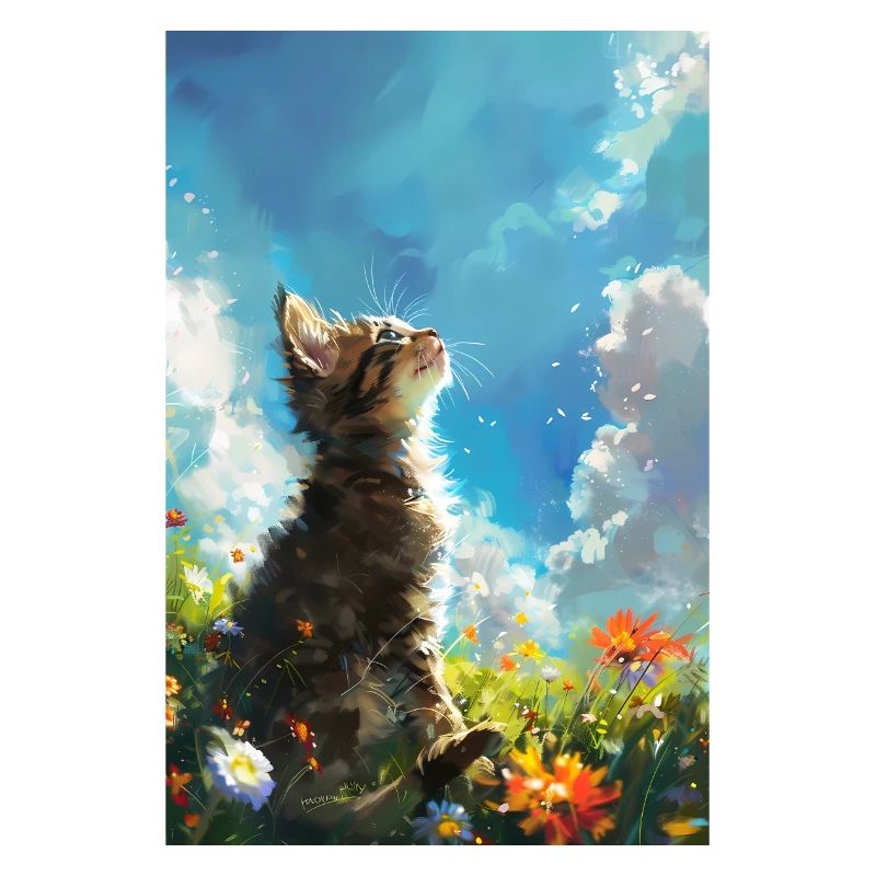 Chat mignon dans un champ de fleurs