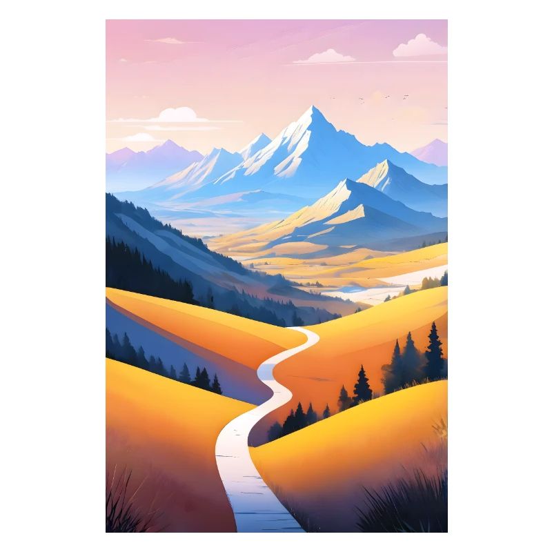 Panoramic view: Mountain path into the evening