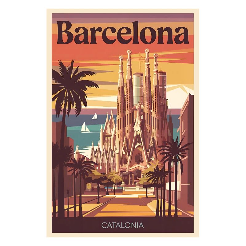 Barcelone Catalogne Rétro Voyage Affiche