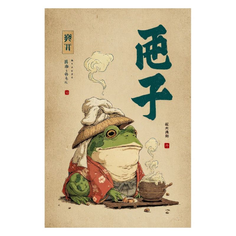 Frog Samurai in Silk Robe with Tea