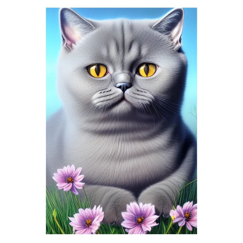 Chat mignon dans le champ de fleurs