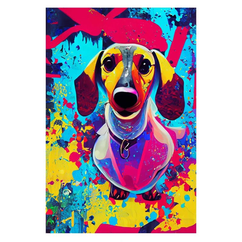 Impression pop art moderne | Teckel avec graffiti coloré